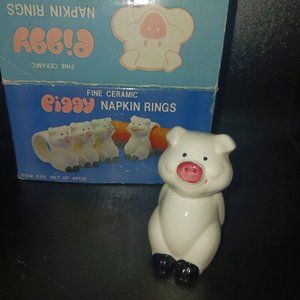 Vintage Piggy Napkin Rings 1984 Ron Gordon Fine Ceramic with Box